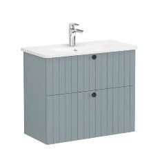 Vitra Root Groove 69257 Lavabo Dolabı, Çift Çekmeceli, Dar, 80 Cm, Mat Fiyord Yeşili, Yuvarlak Lavabolu